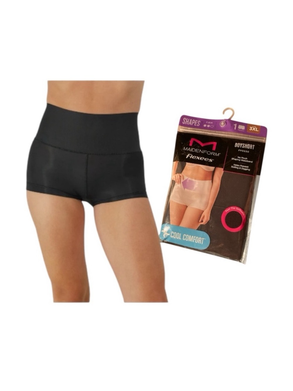 Maidenform Flexees Boyshorts Black High-Waisted Control Panties